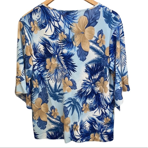 Vintage Parttee Blue Tropical Floral Hawaiian Blouse Top Size Medium - Picture 3 of 11